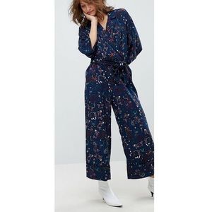 Monki Navy Jumpsuit with Multicolor Print